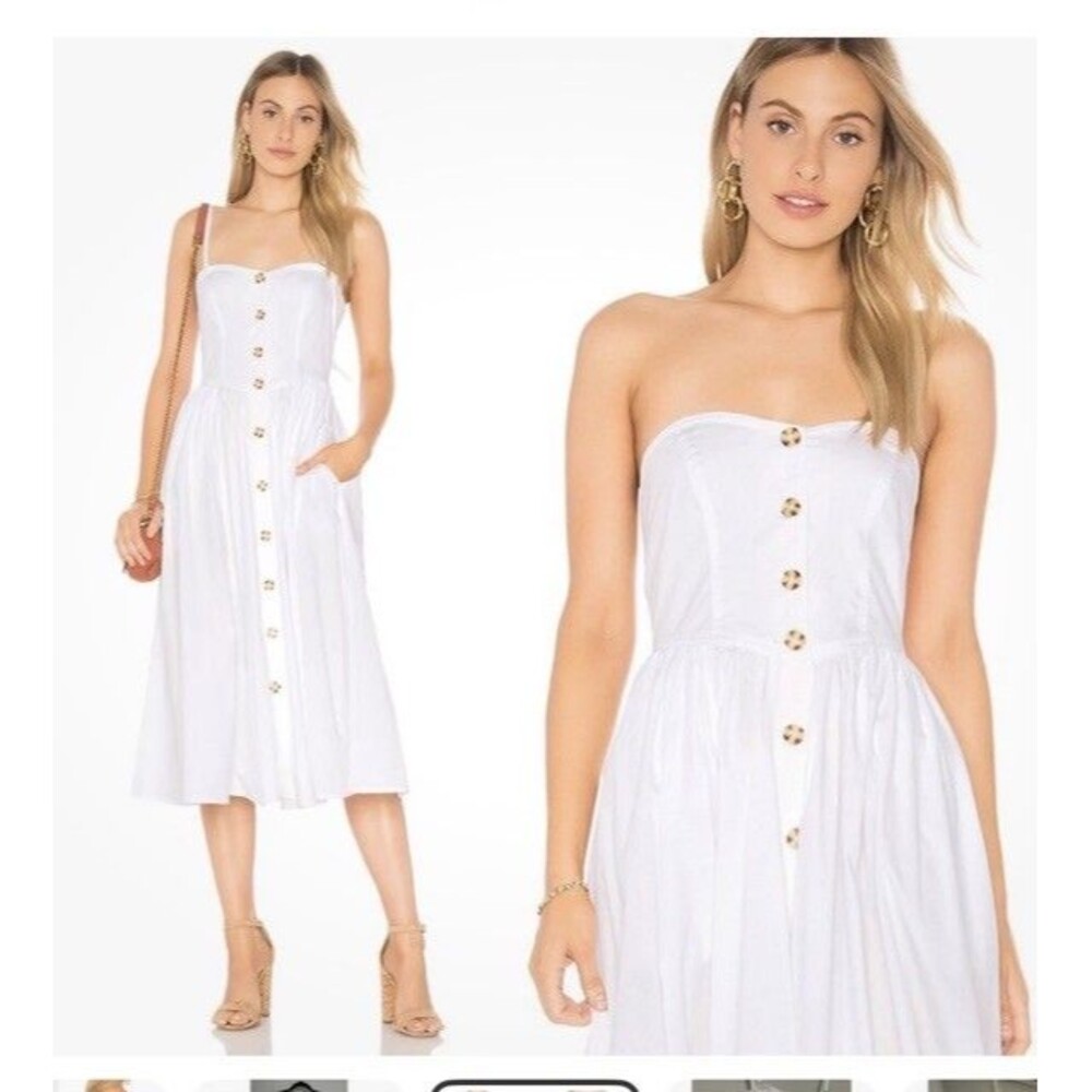 Free People Minimalist Feminine Perfect Peach White Poplin Midi Dress M Pockets